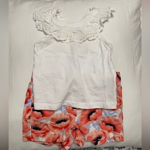Janie and Jack summer outfit, white tank, floral shorts, 18-24 months